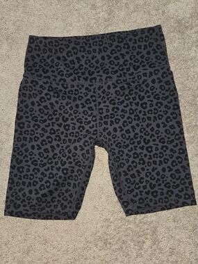 Charcoal Leopard Print High-Waist Bike Shorts